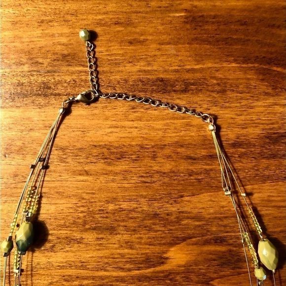Four Strand Necklace Chartreuse Green/Gold Tone - Picture 3 of 3